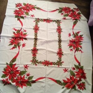 Mid-century Christmas Poinsettia Holiday Tablecloth